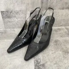 AKIRA Osaki パンプス ポインテッドトゥ クロコ型押し 23.5 黒