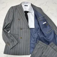 美品　TAILOR FIELDS ダブルスーツ　フランネル　グレーストライプ