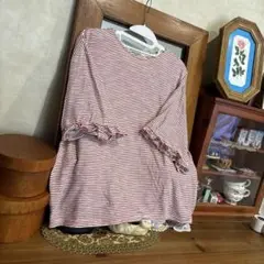 サマンサモスモス　赤いボーダー袖フリルTシャツ