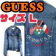 GUESS ゲス デニムジャケット Gジャン 刺繍 ダメージ加工 Lサイズ