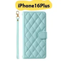iPhone16Plusケース　キルティング調　ストラップ　フェイクレザー