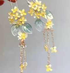 瑠璃花桂花緑葉釵 白黄緑金色髪飾り　かんざし　花見花火　中秋新年　着物浴衣漢服