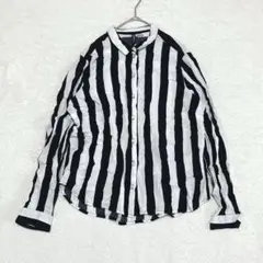 エイチアンドエム H&M シャツ ストライプ 長袖 S 白 ネイビー