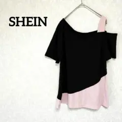 一点物✨SHEIN オフショルダーTシャツ 黒/ピンク バイカラー