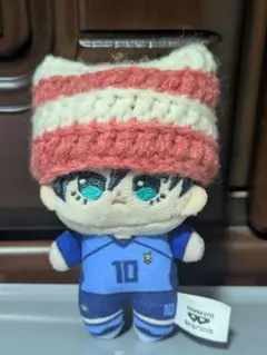 ぬいぐるみ ほわぬい 猫耳 帽子 ボーダー 赤 白 ニット帽 編み物