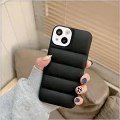 iPhoneケース iPhone13 スマホケース　ダウンジャケット風　黒