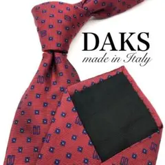 【極美品】DAKS ネクタイ DD柄フラワー柄 ドット 光沢感 レッド 赤