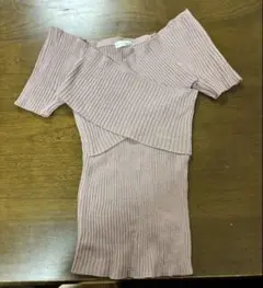Vida Roseo ヴィダロゼオ くすみピンク リブ半袖ニット M オフショル