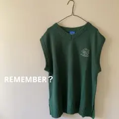 REMEMBER 緑 ニット ベスト ロゴ刺繍 オーバーサイズ