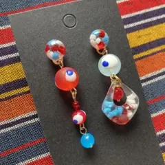 万博カラー　ギョロ目がかわいい♡ロングピアス