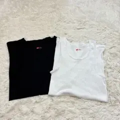 美品　Hanes ヘインズ　タンクトップ　コットンタンクトップセット 黒白