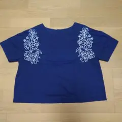 ネイビー 半袖シャツ 刺繍入り