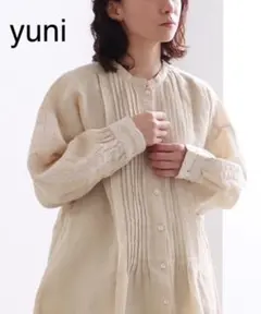 yuni ユニ インド刺繍 ピンタックブラウス 麻 リネン シャツ 長袖