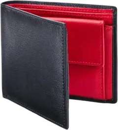 【新品・未開封】本革 二つ折り財布 メンズ ブラック×レッド