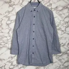 MENS’ MELROSE／ストライプボタンダウン七分袖シャツブルー【サイズ3】