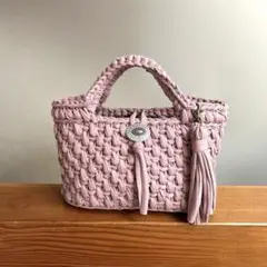 みい様♡くすみピンク×ロシアヤーン　ズパゲッティ マルシェバッグ　パープル