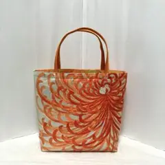 帯リメイク　バッグ　オレンジの乱菊②