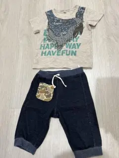 男の子95 上下セット　バンダナ柄Tシャツと迷彩ポケットパンツセット