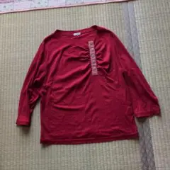 日本製、赤の五分袖Tシャツ Lサイズ ボタン付き