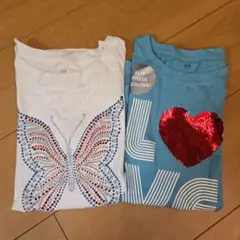 白色蝶々　水色 LOVE Tシャツ 2枚　まとめ売り