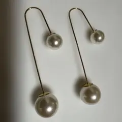 France luxeパール風ロングフックピアス