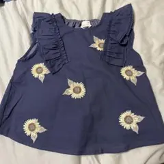 petit main ひまわり刺繍 フリル袖 トップス 80