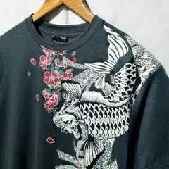 新品　和鯉　桜柄　Tシャツ　サクラ　鯉柄　Mサイズ　黒色　メンズ　黒灰色