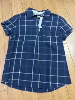 AIGLE 半袖チェックシャツ Sサイズ ネイビー系