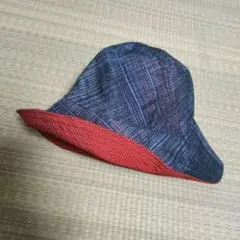 結城紬　リバーシブル　帽子　ハンドメイド　リメイク