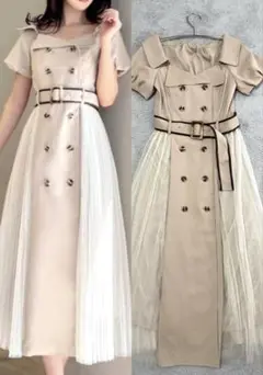 リゼクシー　RESEXXY ワイドラペルトレンチワンピース　ベージュ