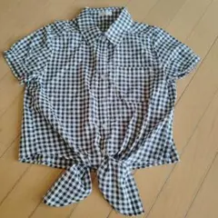 紺×白チェック柄 半袖シャツ Mサイズ