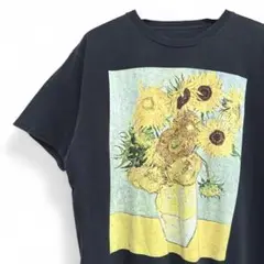 ゴッホ ひまわり アートプリントTシャツ L 黒 A34