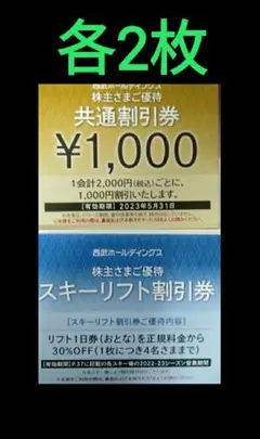 西武ホールディングス 株主優待 共通割引券 スキー レストラン 合計6枚