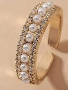 133ゴールド18K ジルコニア パール 真珠 リング 金属アレルギーインポート