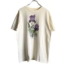 90s アイリス アート フラワー プリントTシャツ 生成り L相当 Iris