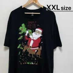 USA古着　Tシャツ　XXL　ブラック　黒　クリスマス　サンタクロース　トナカイ