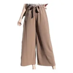 レディース ワイドパンツ シフォン 9分丈 ガウチョパンツ 無地