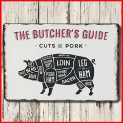 ブリキ看板 ブッチャーガイド ステーキ焼肉屋豚ポーク アメリカン雑貨ヴィンテージ