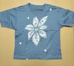 有松絞り？ブルーグレーTシャツ　着丈短め