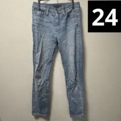 【美品】 ユニクロ ハイライズシガレットジーンズ ブルー 24 408784