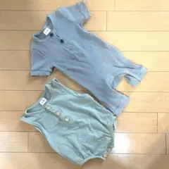 ノースリーブ＆リブ半袖 ロンパース