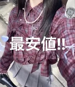 早い者勝ち！！【Seoup】チェック柄ギャザーリボンブラウス