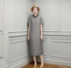 シャツワンピース 半袖 グレー