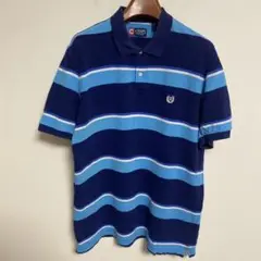 CHAPS チャップス ボーダー ポロシャツ ネイビー/水色 L