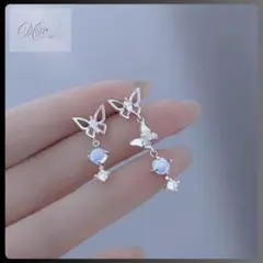 s925 バタフライムーンストーンピアス 蝶 月光石 シルバー ゆれる かわいい