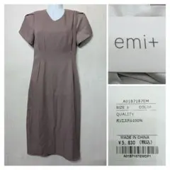 【タグ付き】emi+　袖タックVネックロングワンピース　S　ダークパープル