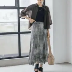 グローバルワーク　エアリーリラックスギンガムチェックフレアスカート　ロング　F