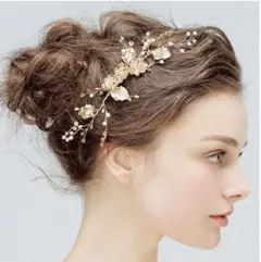 【美品】ヘッドドレス ウェディング ブライダル ゴールド アクセサリー
