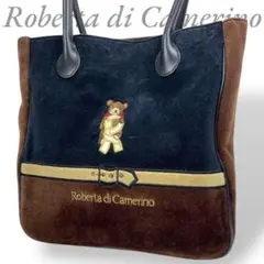 ロベルタディカメリーノ トートバッグ クマ スエード レザー 刺繍 茶 ネイビー