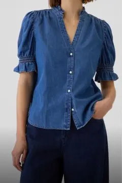 GAP【XS】デニムシャツ ライトブルー　パフスリーブ 小さいサイズ　レディース